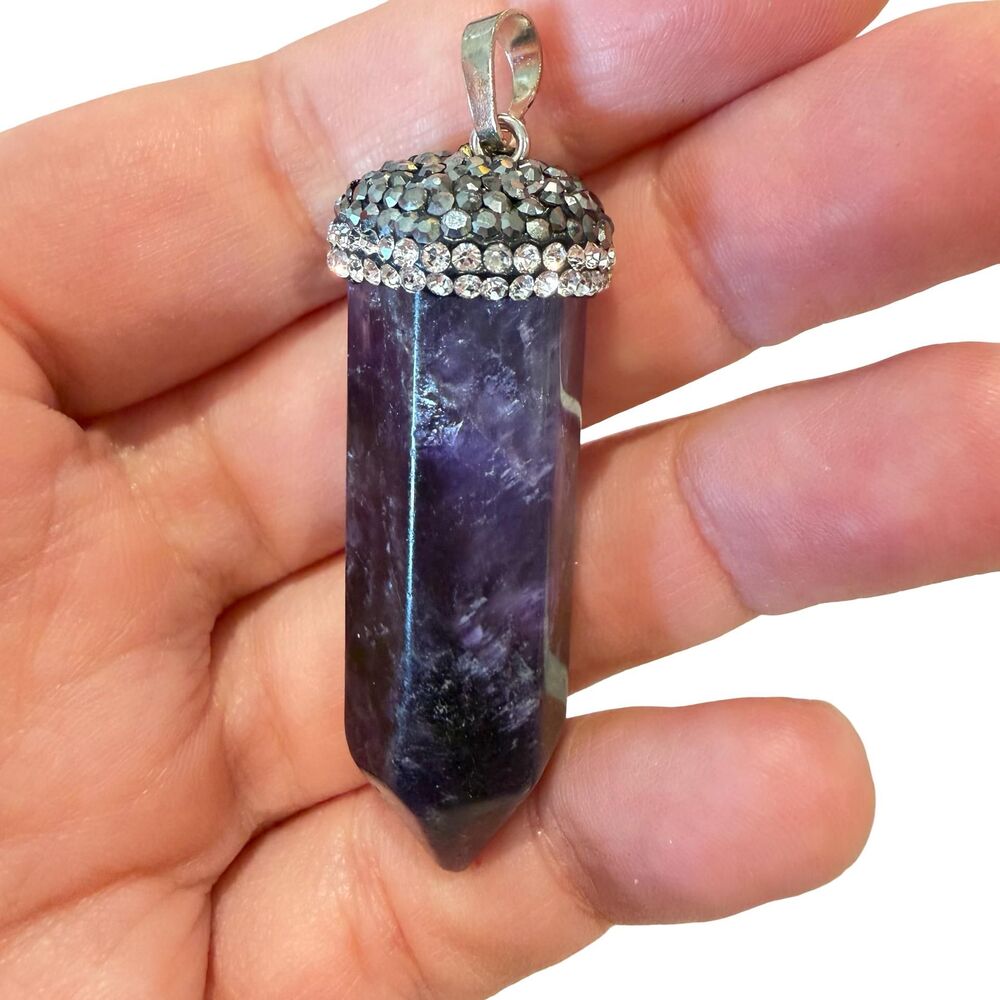 Purple quartz point pendant, purple crystal quartz pendant with sparkly pave